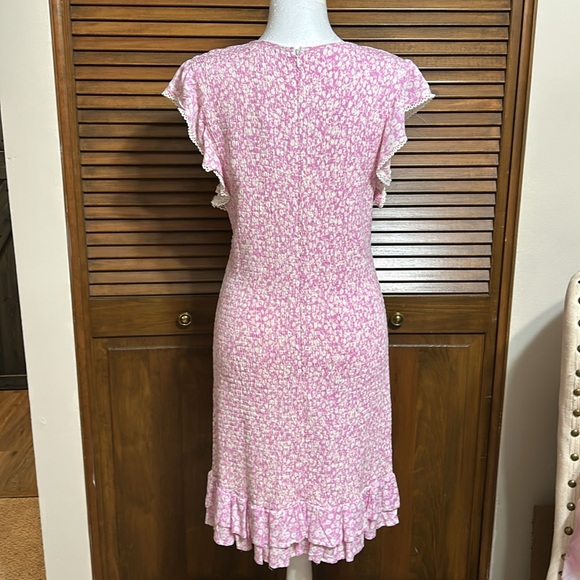 NWT Lost & Wander Pink/White Stretch Cap Ruffle Sleeve Summer Dress Size XL - Picture 4 of 8
